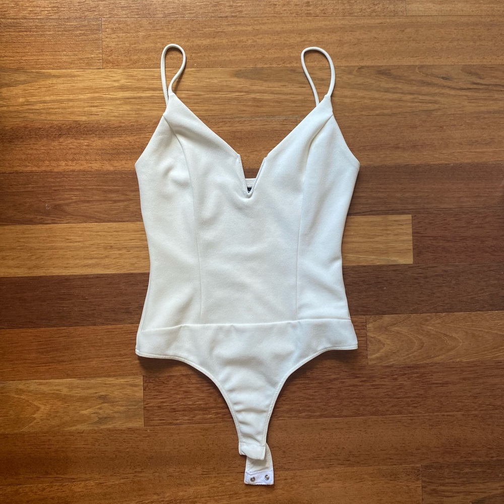 v neck spaghetti strap white bodysuit